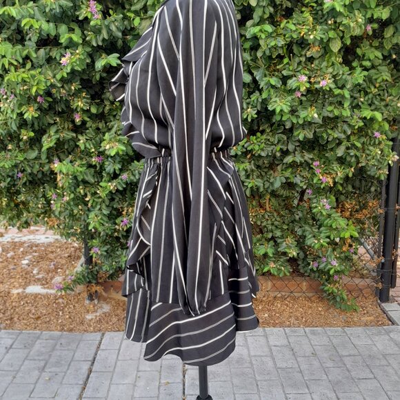 Express Striped Elastic Waist Ruffle Wrap Dress SIZE SMALL - Picture 6 of 16